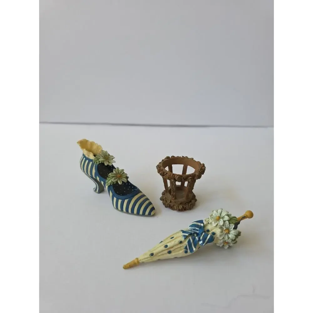 Suzette Resin Deco Stripe Daisy Shoe And Polkadot Umbrella Sandy Lynam Clough